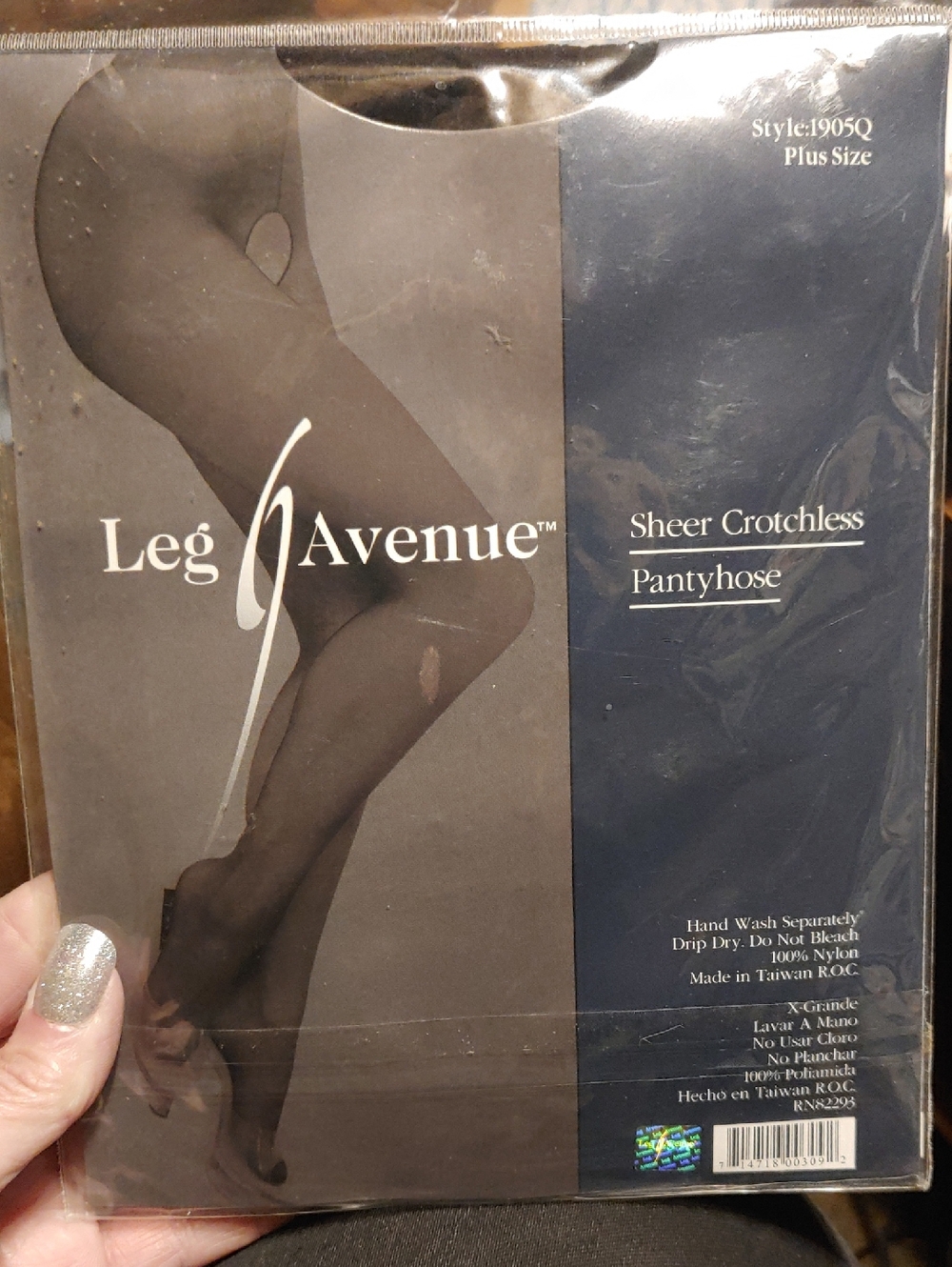 NWT Leg Avenue Plus Queen Size Crotchless Black Pantyhose